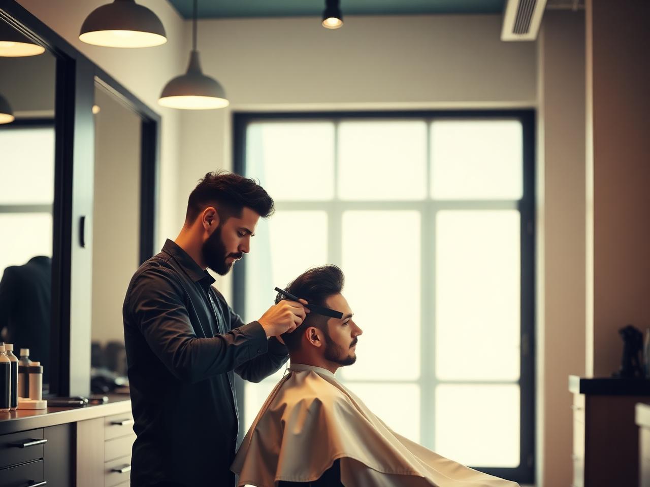 Barbier au travail dans un salon moderne